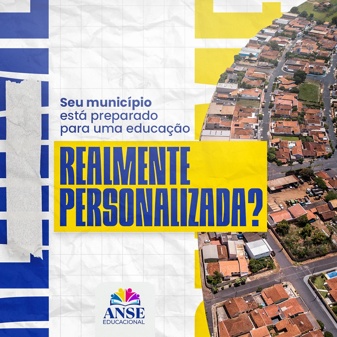 Post com vista aérea de município e a pergunta 'Seu município está preparado para uma educação realmente personalizada?'