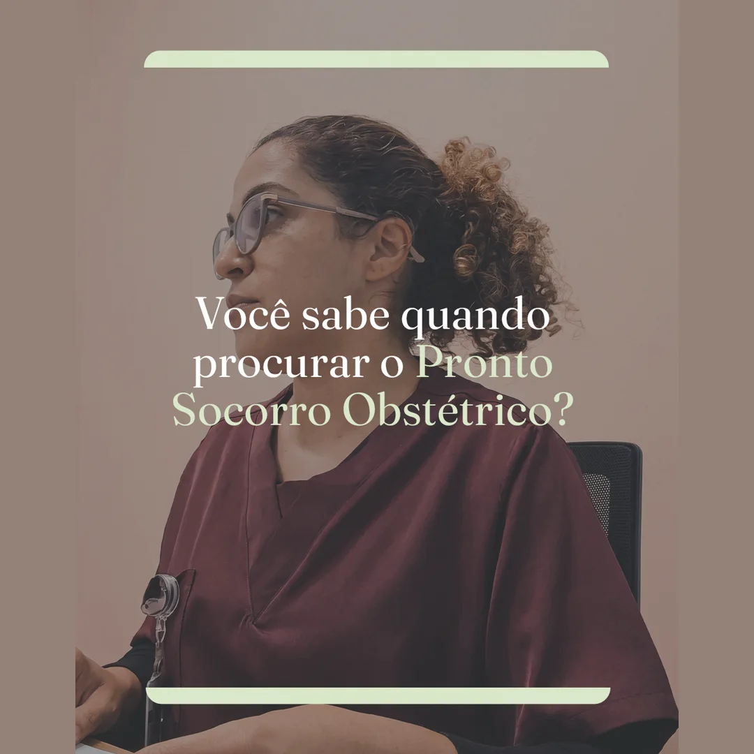 Post para redes sociais com enfermeira de jaleco vinho e a pergunta 'Você sabe quando procurar o Pronto Socorro Obstétrico?'