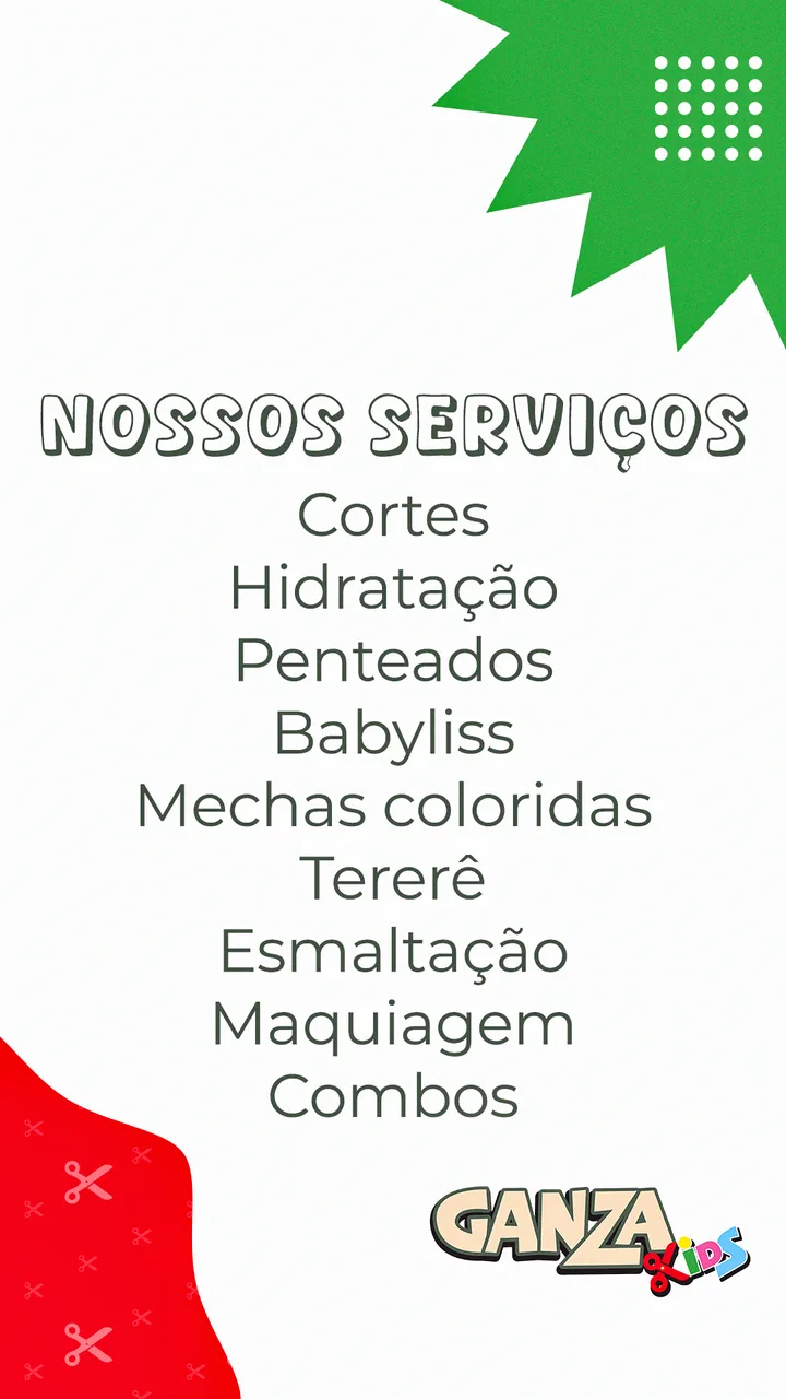 Story com a lista de serviços — Ganza Kids