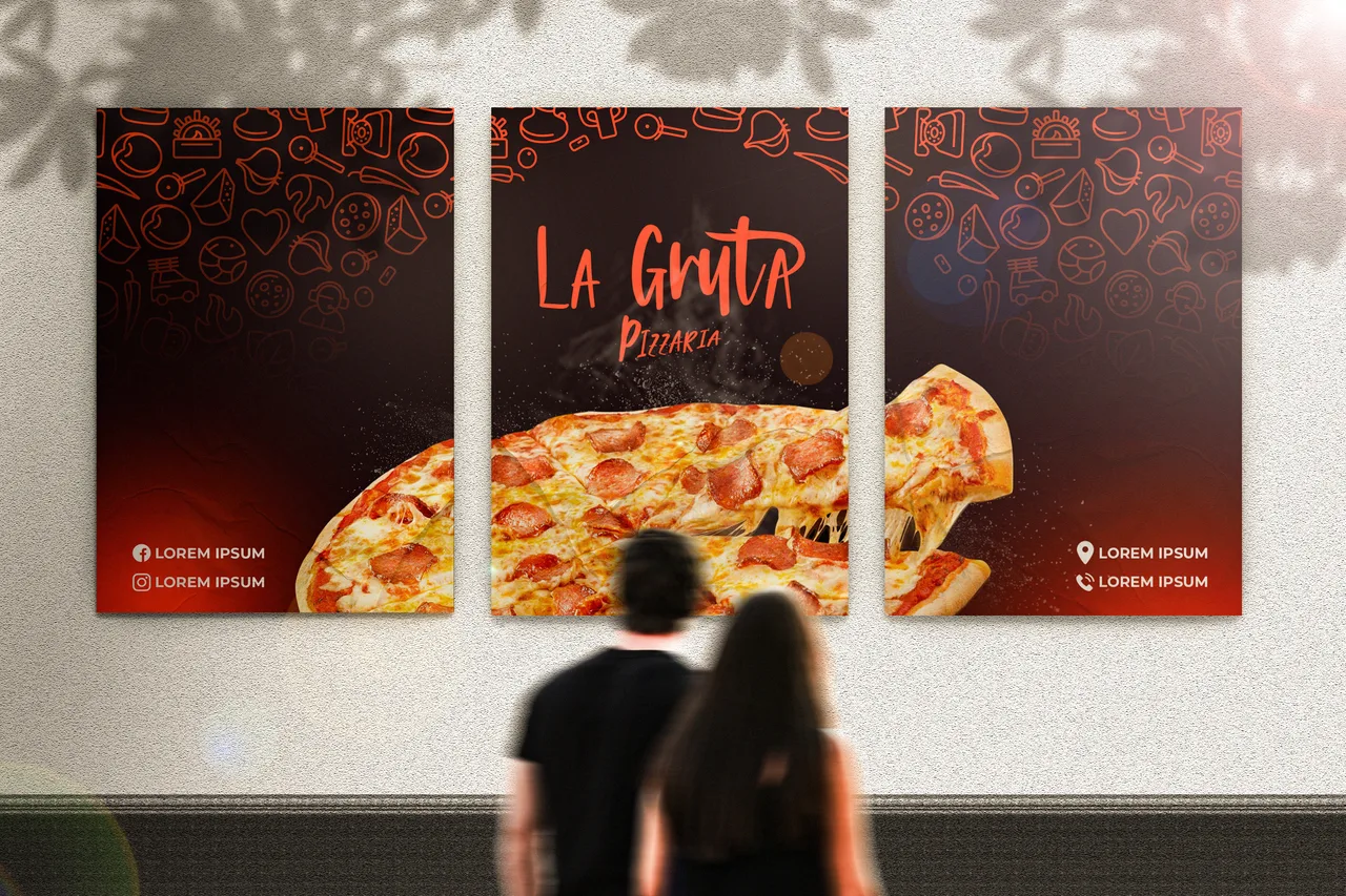 Proposta 2 aplicada em comunicação de rua — La Gruta Pizzaria