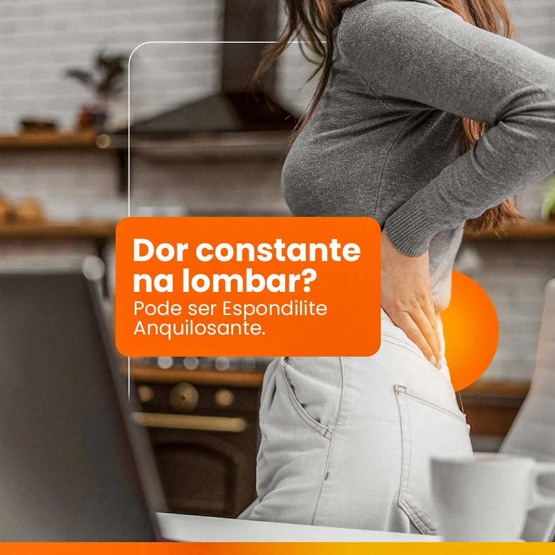 Post 'Dor constante na lombar? Pode ser Espondilite Anquilosante.' com mulher com a mão na lombar