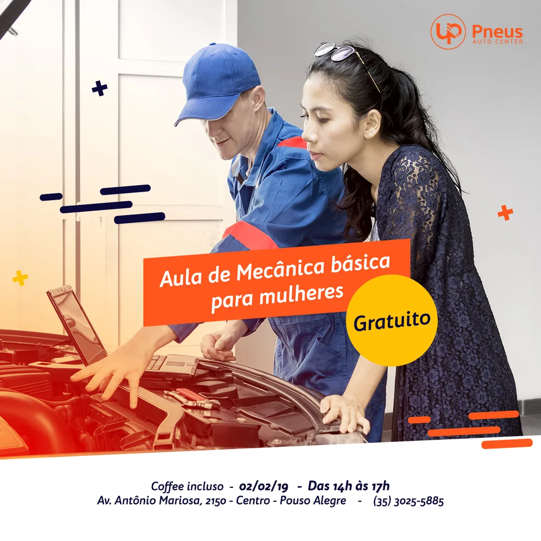 Convite para aula de mecânica básica para mulheres — UP Pneus