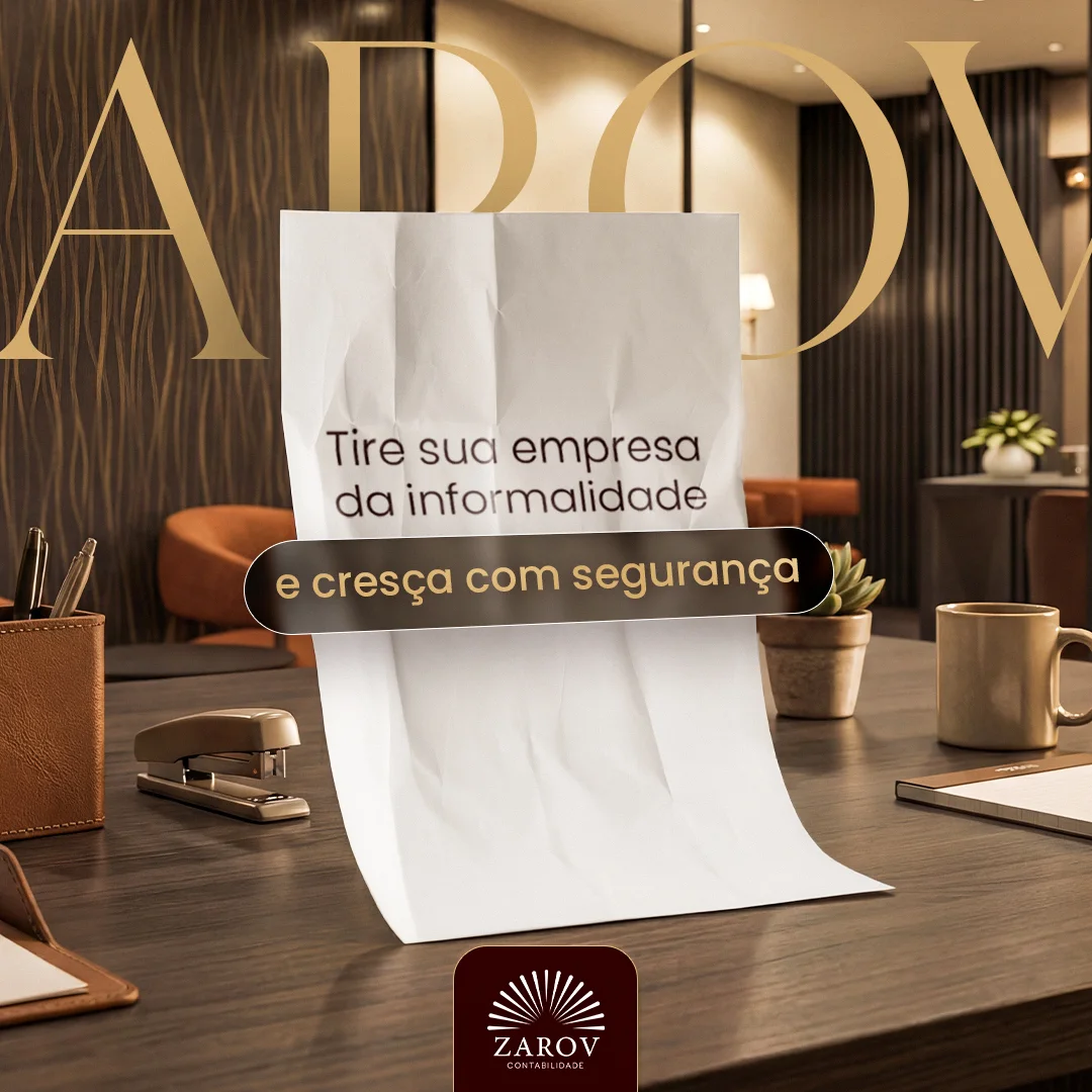 Post da Zarov Contabilidade com papel amassado em pé sobre mesa executiva e a frase 'Tire sua empresa da informalidade e cresça com segurança'